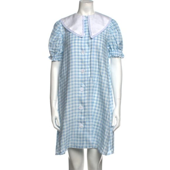 Sleeper Dresses Sleeper Blue White Gingham Plaid Linen Mini Dress W